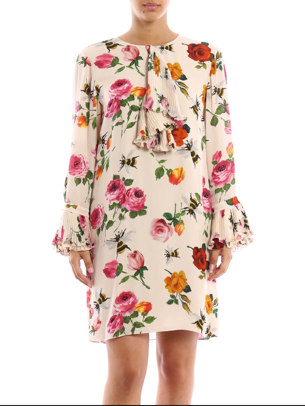 🐝 Gucci floral bee themed ruffled silk shift dress